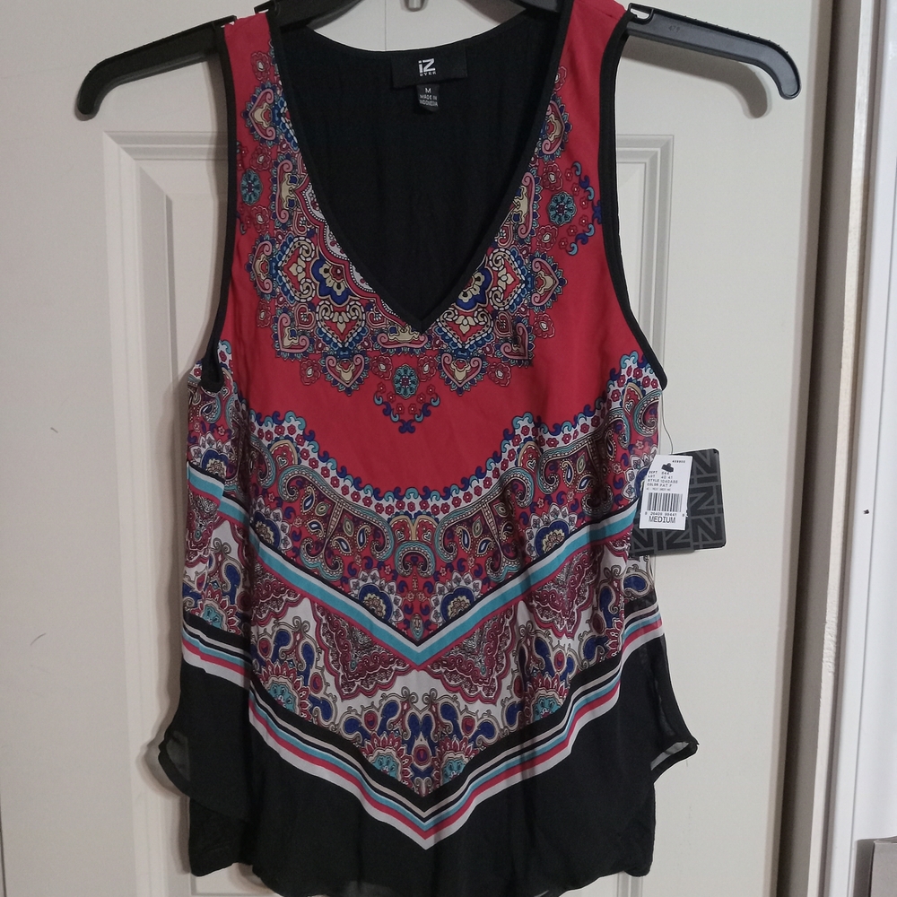 Iz Byer Women's Red and Black Patterned Tank Top